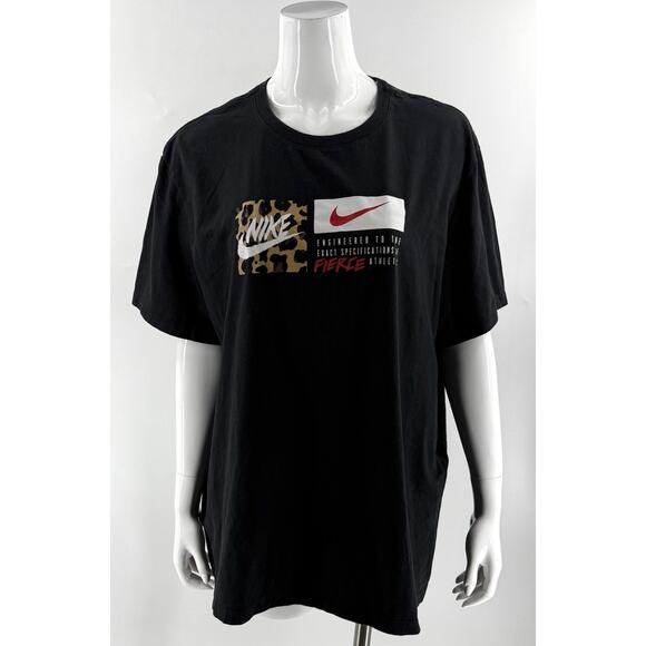 Nike T Shirt Top Black XXL Leopard Graphic Logo Fierce Athletes Short Sleeve Tee - Picture 1 of 6